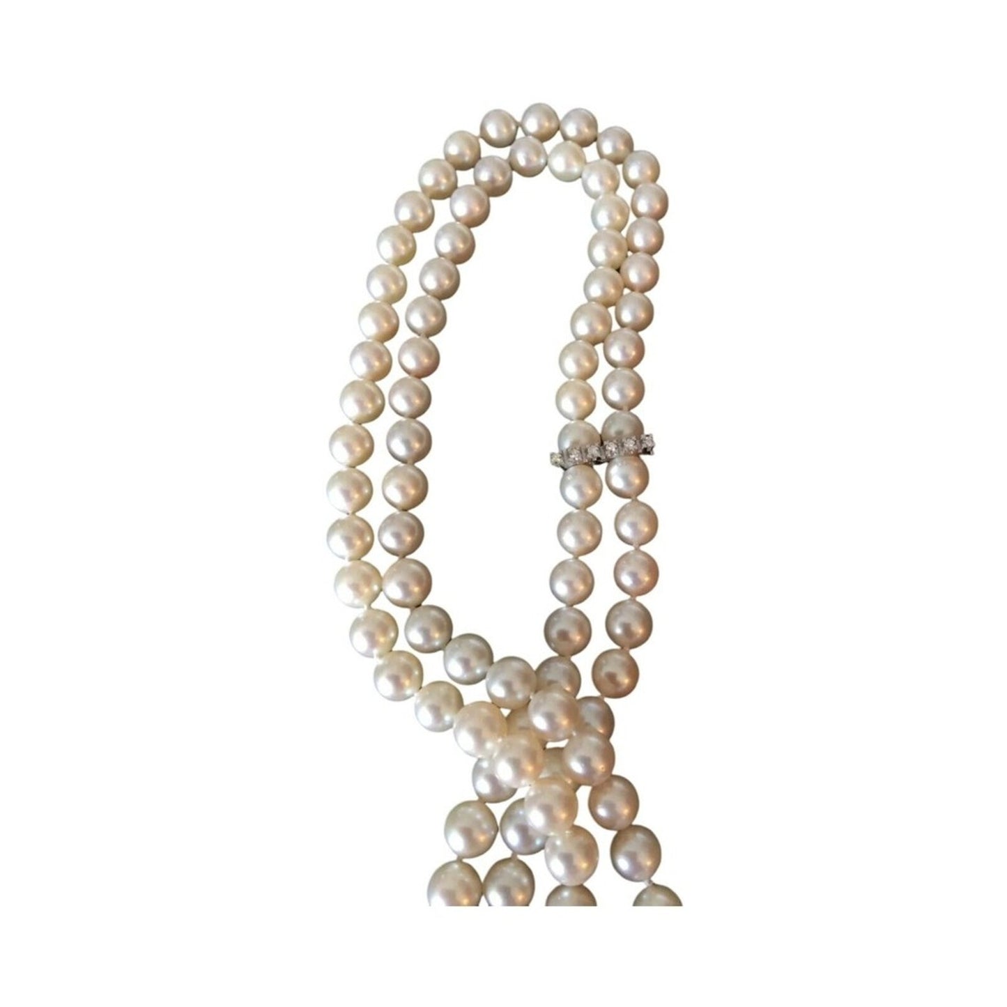 Vintage Estate Natural Pearls Necklace with Diamonds,Blue Sapphires White Gold