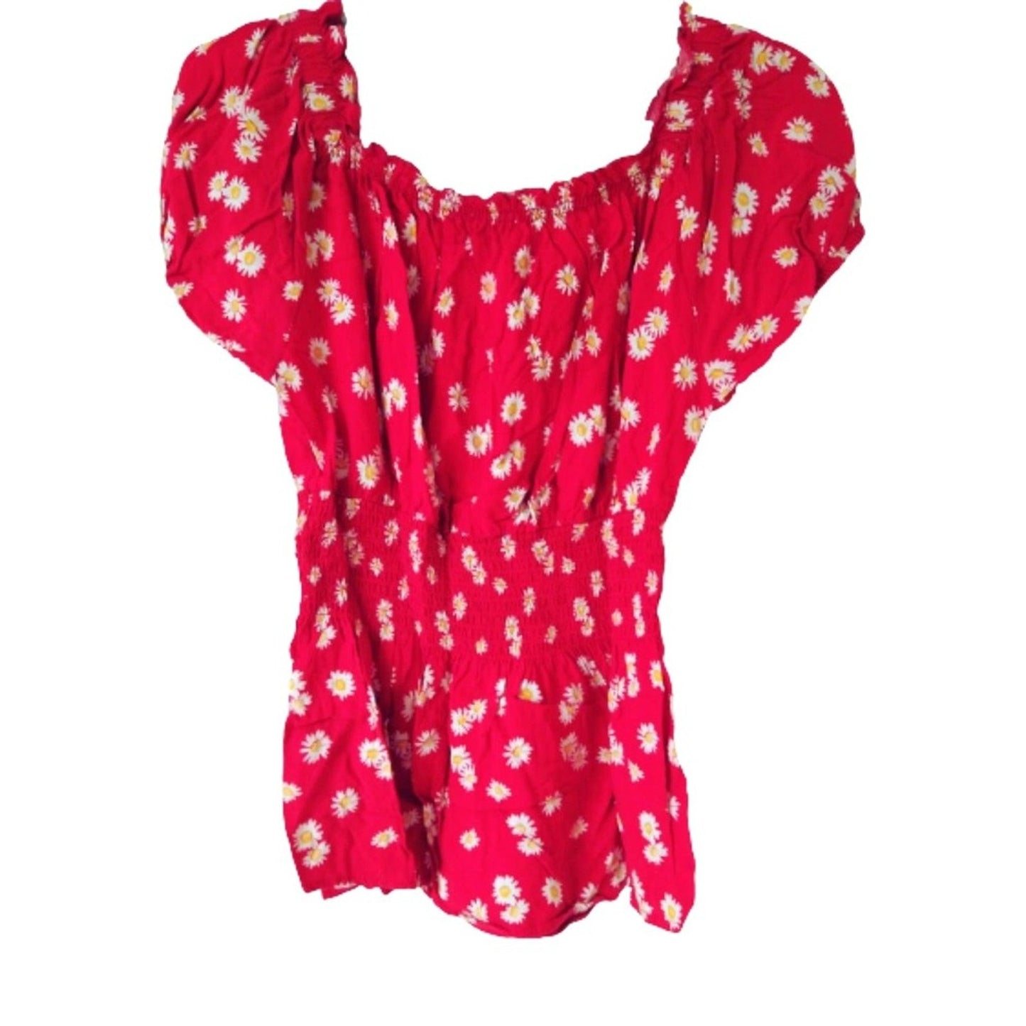 No Boundaries Summer Elastic Sleeve Red Flower T-Shirt Blouse Women's Size M