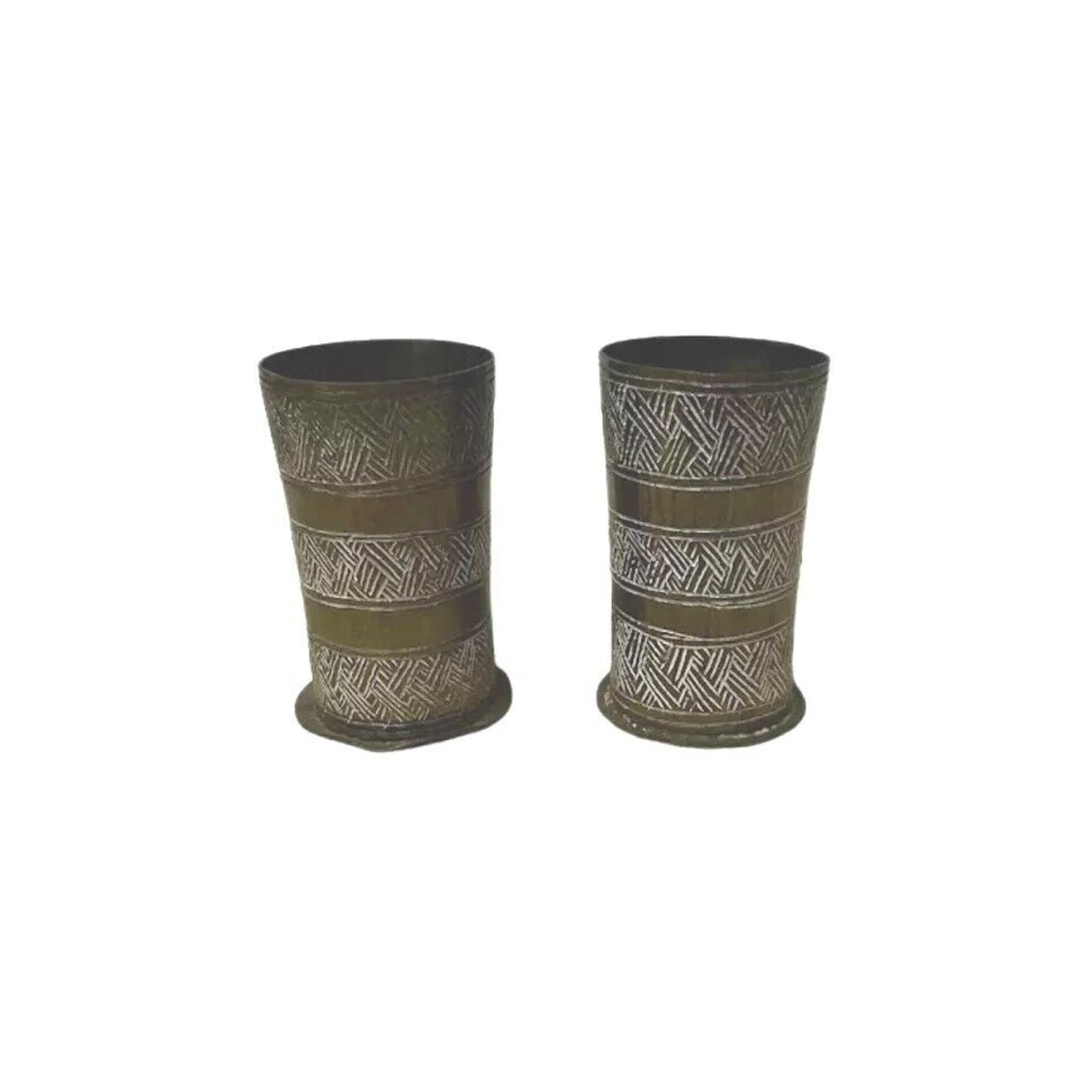 Set Of 2 Vintage Rare Drinking Shot Glass Chalice Hand Carved Copper India