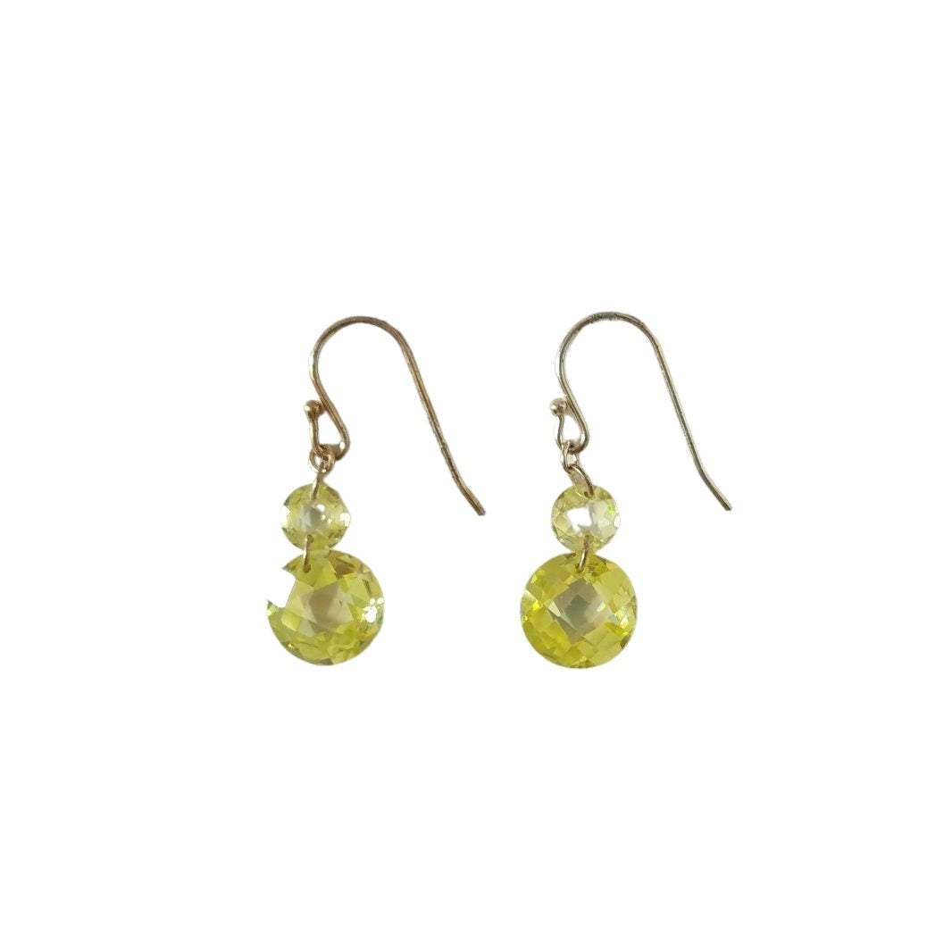 Faceted Round Cut Lime Citrine Amber Earrings Sterling Silver 925 Hook