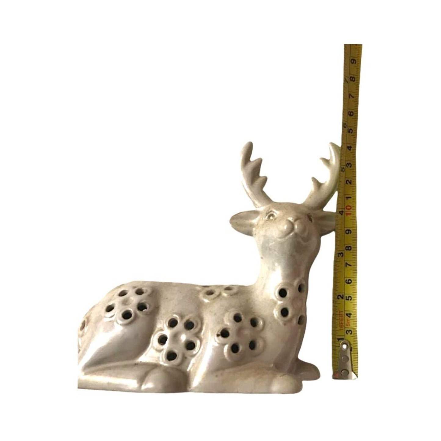 Ceramic White Deer Buck Potpourri Sachet Holder Reindeer