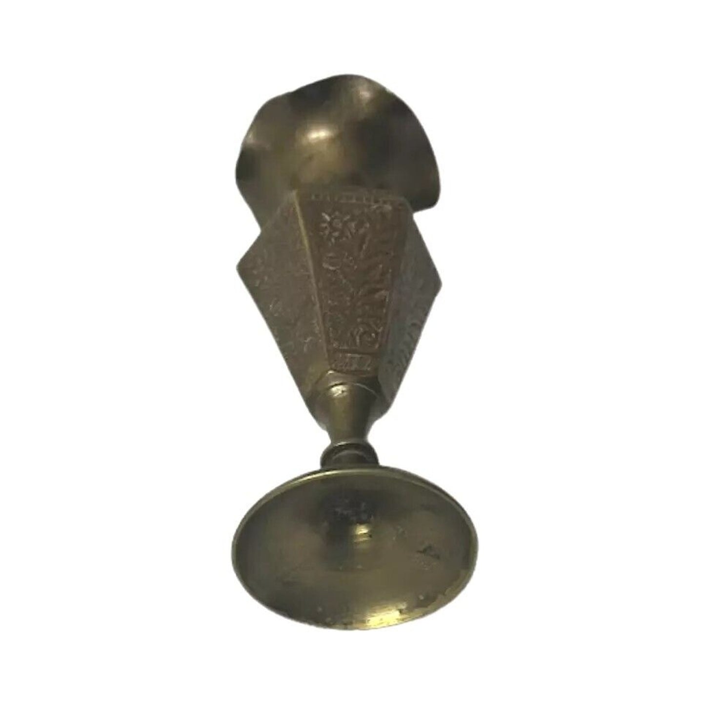 Vintage Brass Urn Vase Pedestal Etched Engraved Flower India 6" Fluted