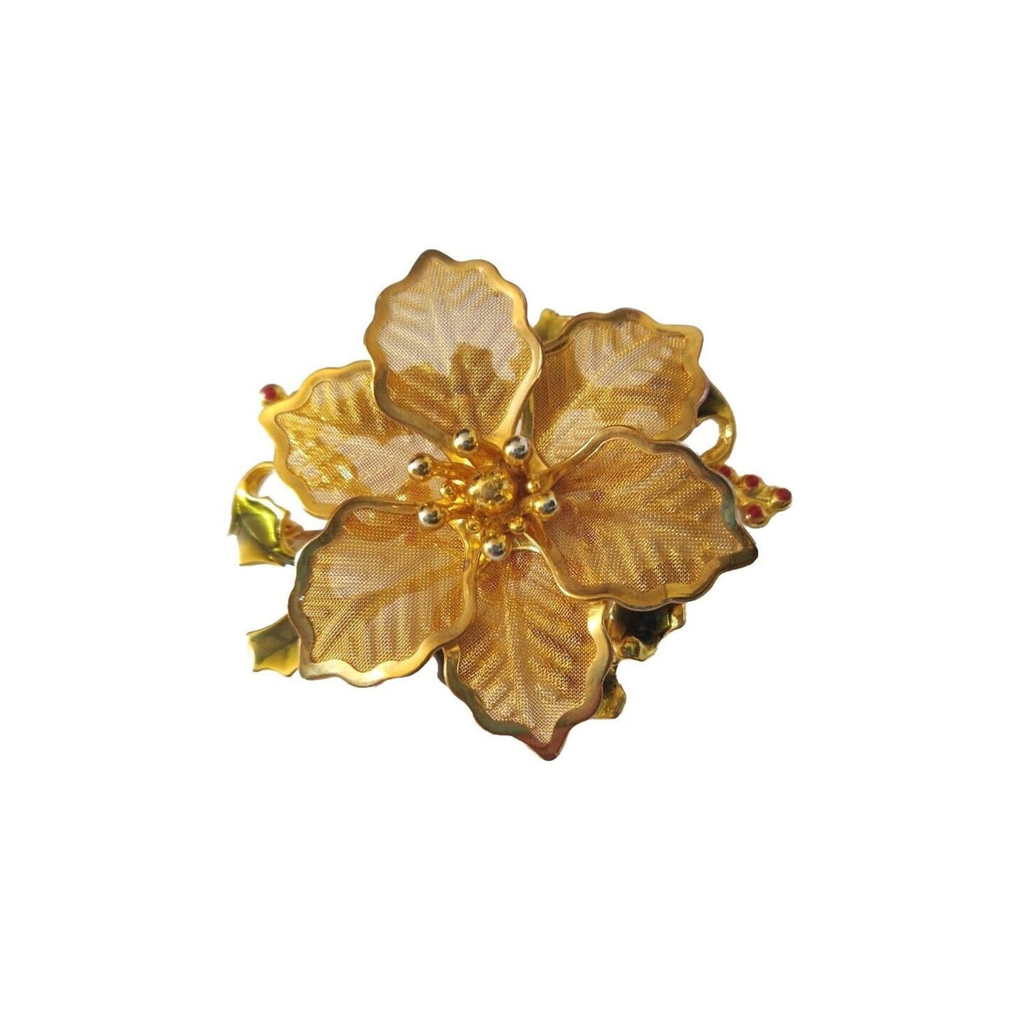 KC Women's Flower Brooch Pin Gold Tone Enamel Designer Signed Fashion Jewelry