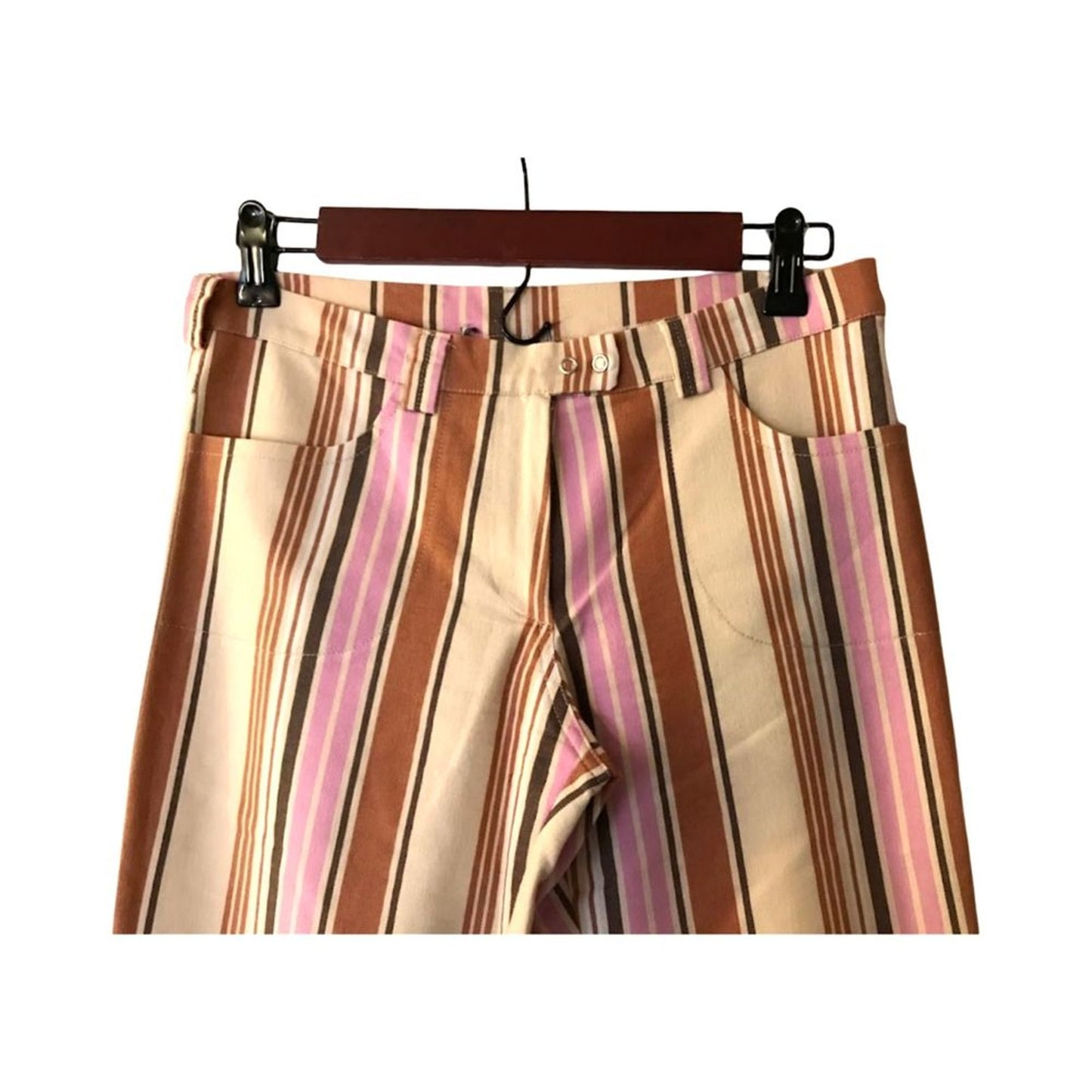 Boomode Women`s Pants Stripes Beige Pink Brown Sz Eu1 Us S