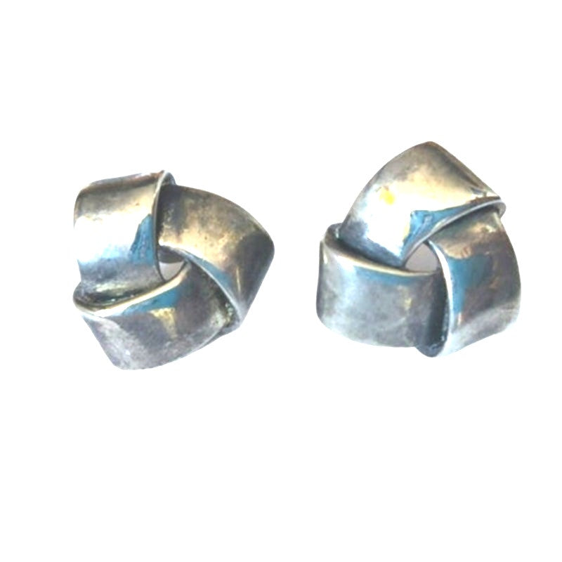 Vintage Infinity Ribbon Knot Stud Earrings Silver Tone Post Screw