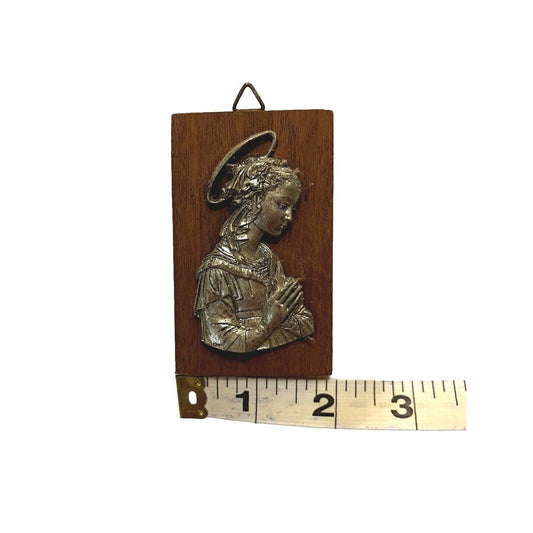 3.5"X2" Vintage Madonna Small Vintage Wooden Metal Plaque + Hanger