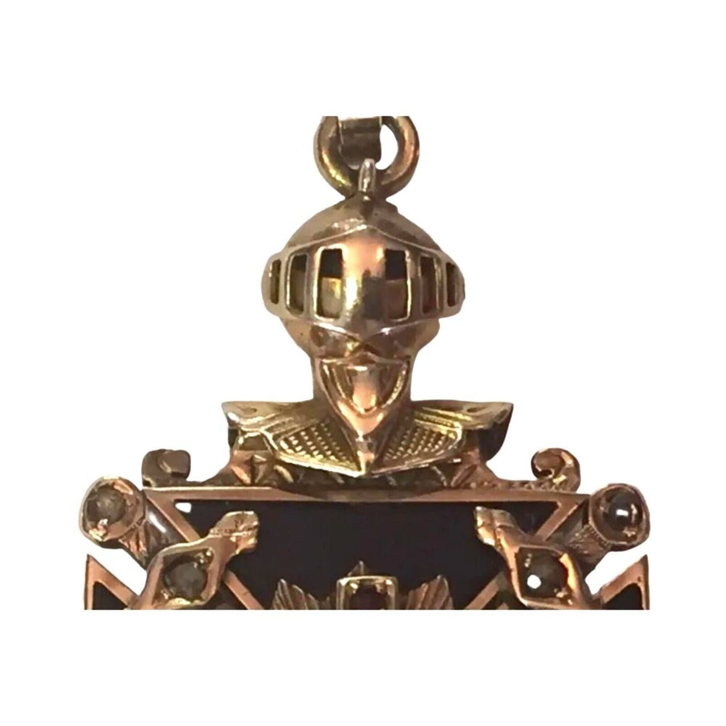 Antique Masonic Knight 32nd Degree Diamonds Onyx 14K Gold Pendant Medallion