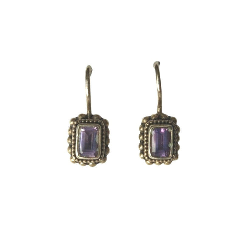 Vintage Cushion Cut Amethyst Dangle Earrings Sterling Silver 925 Hook Signed