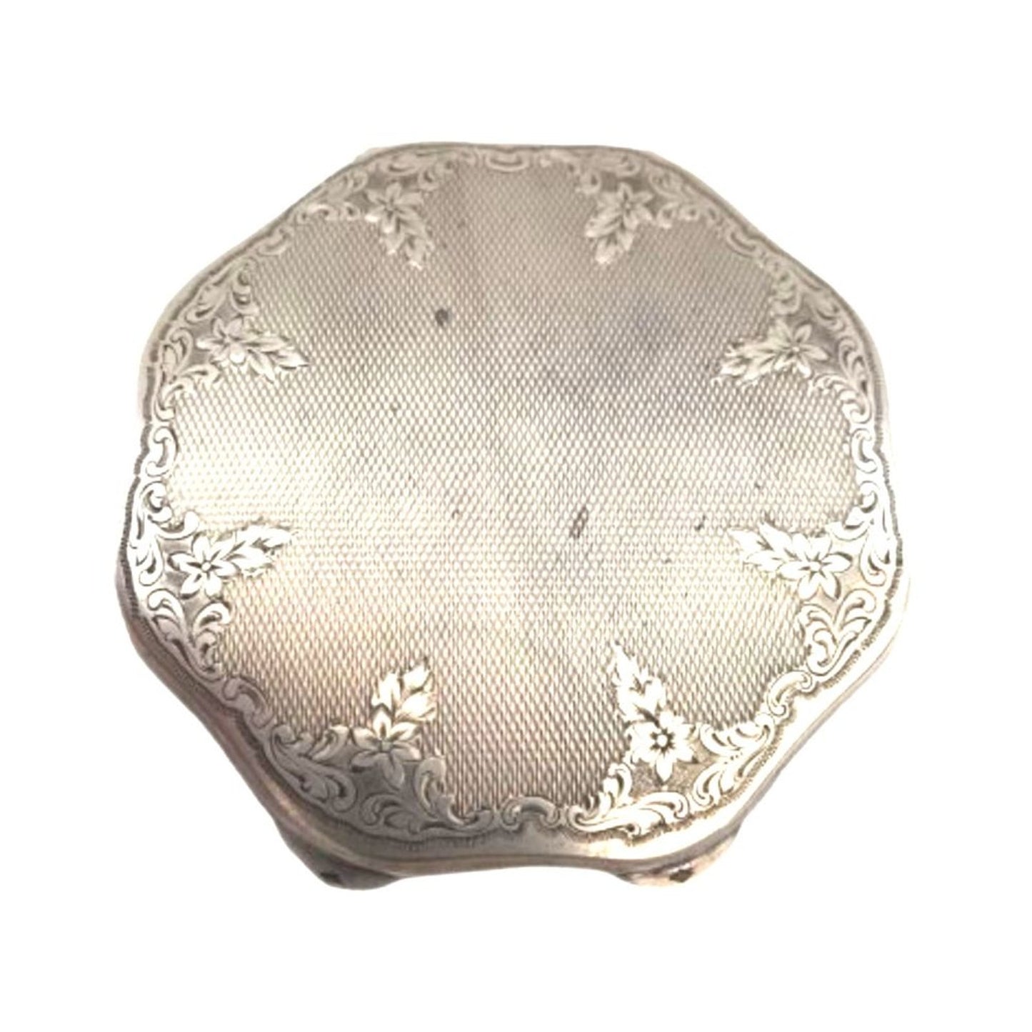 Antique Powder Compact Floral Ornate Silver Case 835 Engraved Austrian