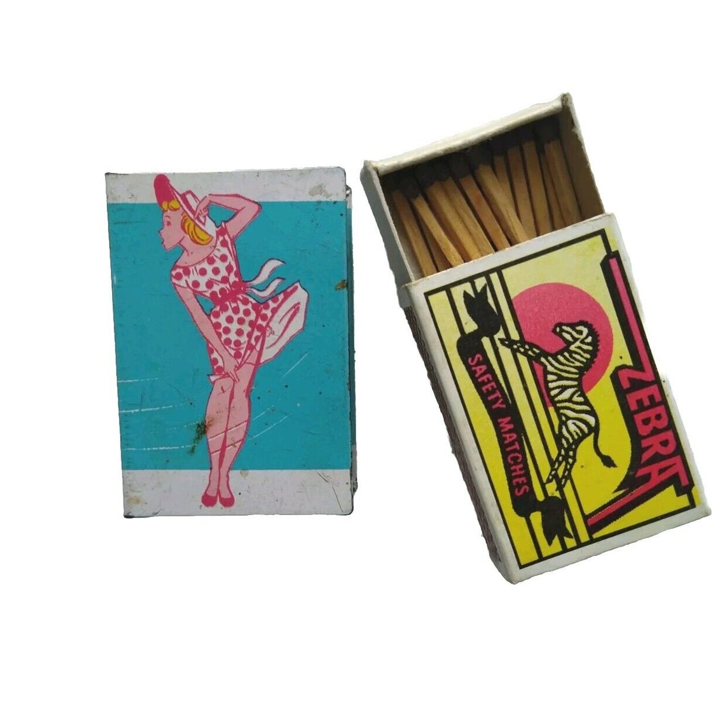 Vintage Love Matchbox Book Match Holder Blue Tin Mini Tray Little Girl