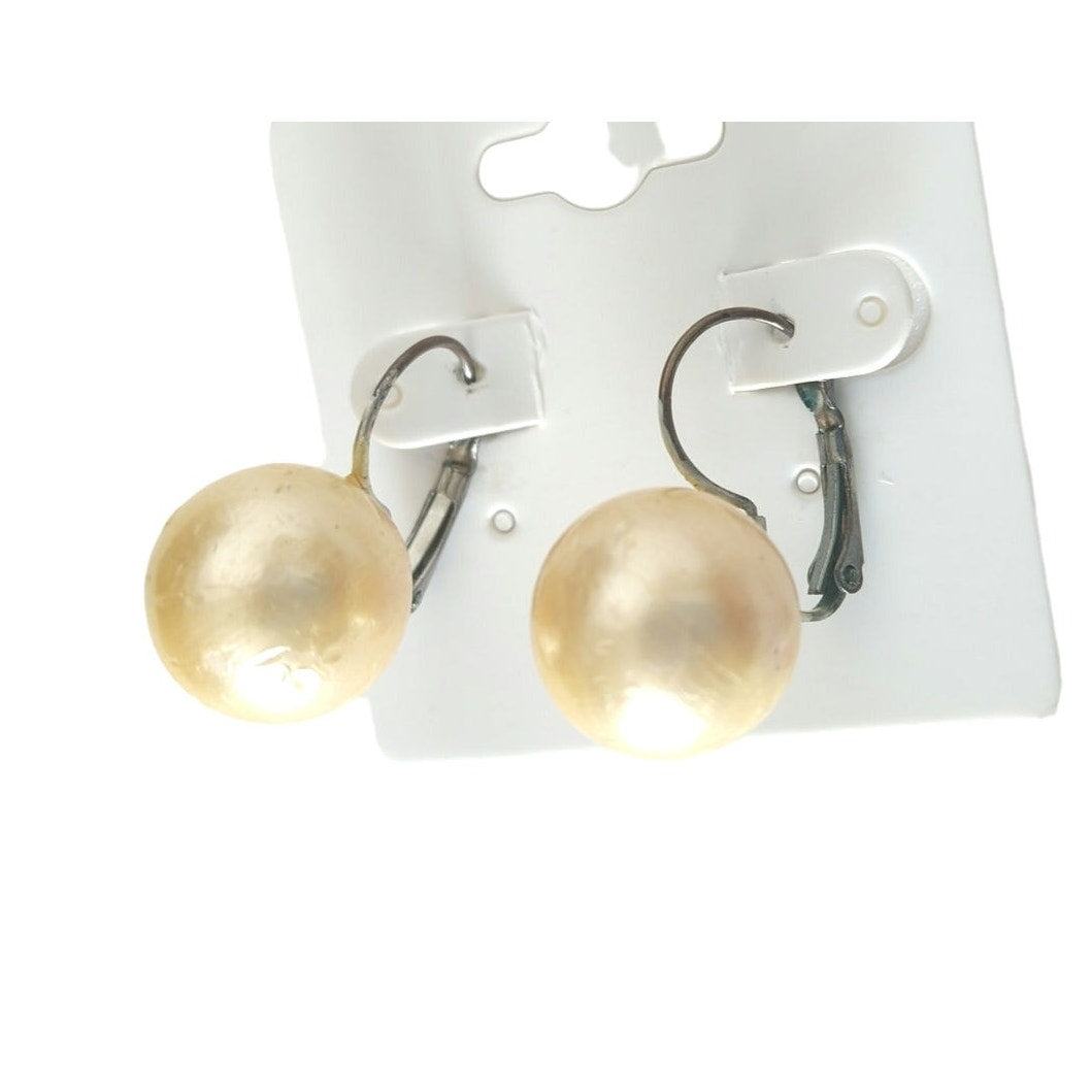 Vintage Faux Pearls Stud Earrings Silver Tone Lever Back