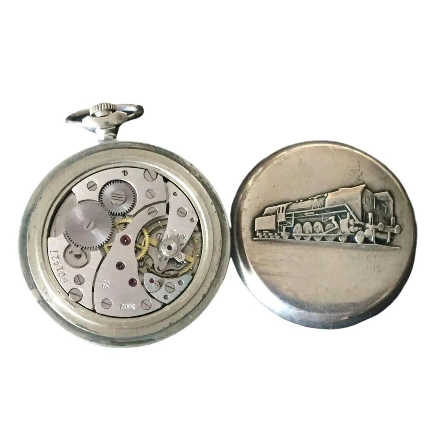 Molnija Pocket Watch Antique Russian Railroad Train Wheels 18 Jewels Open Face