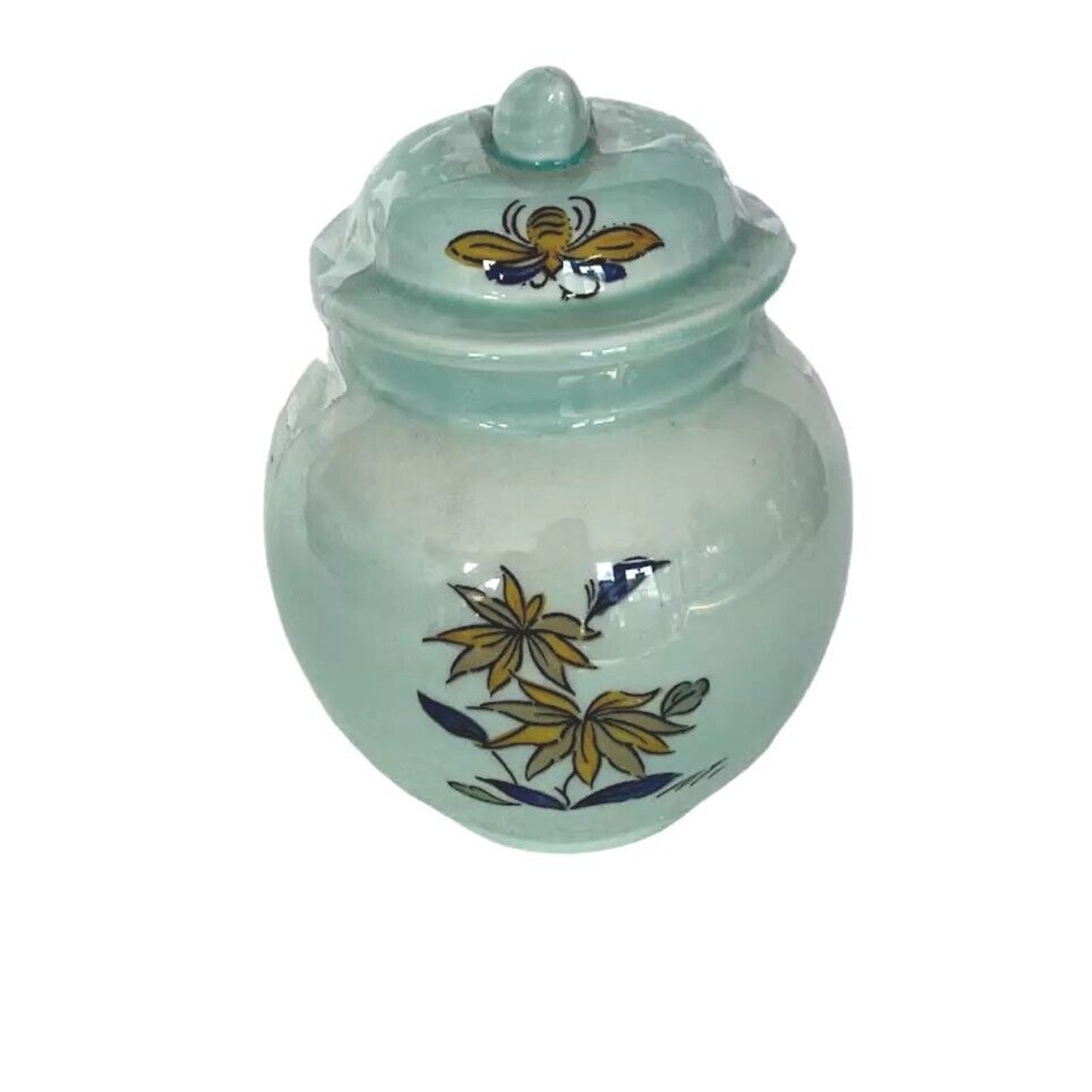 Adams Calyx Ware Sugar Bowl w/ Lid Blue Fine Porcelain Bird England 5"H 4"W