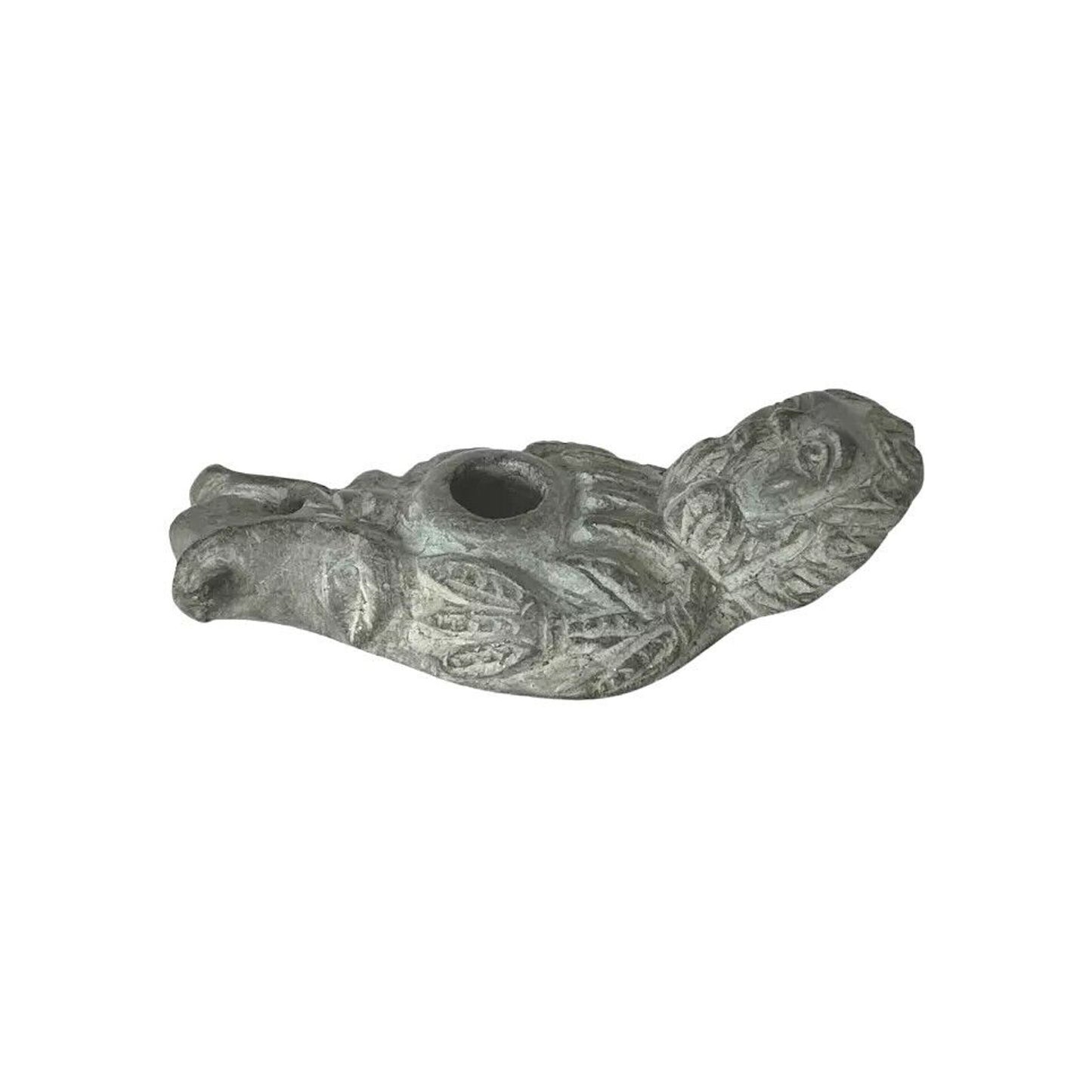 Rare Middle Eastern Oil Lamp Carved Figural Face Black Stone circa 200AD