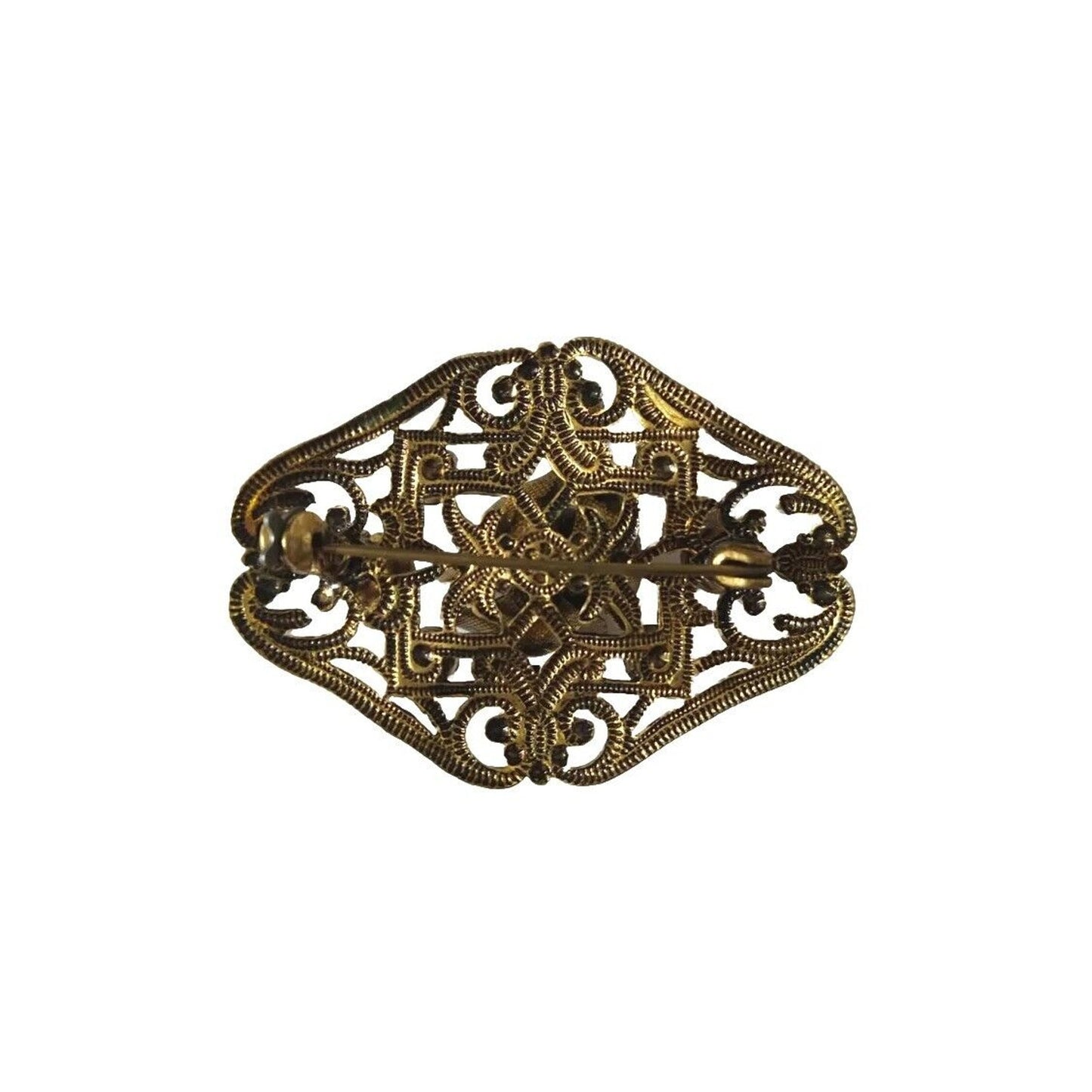 Antique Women's Brooch Pin Rose Green Rhinestones Gold Plated Austria Estate