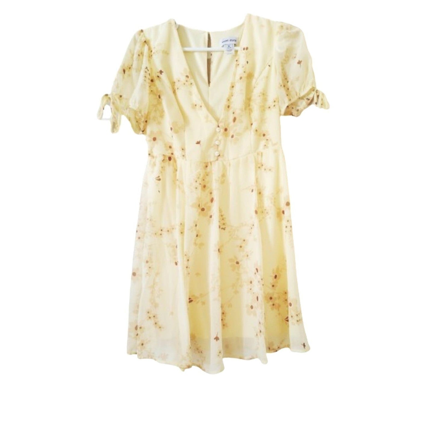 Sweet storm yellow floral mini Dress short puff sleeve M