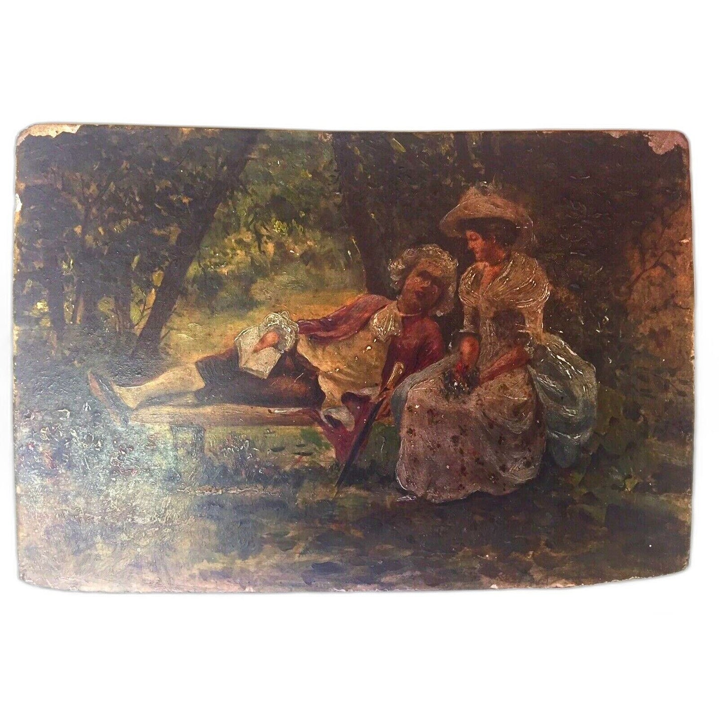 Renaissance Miniature Oil Painting On Board "Couple" M.Lopez Spain