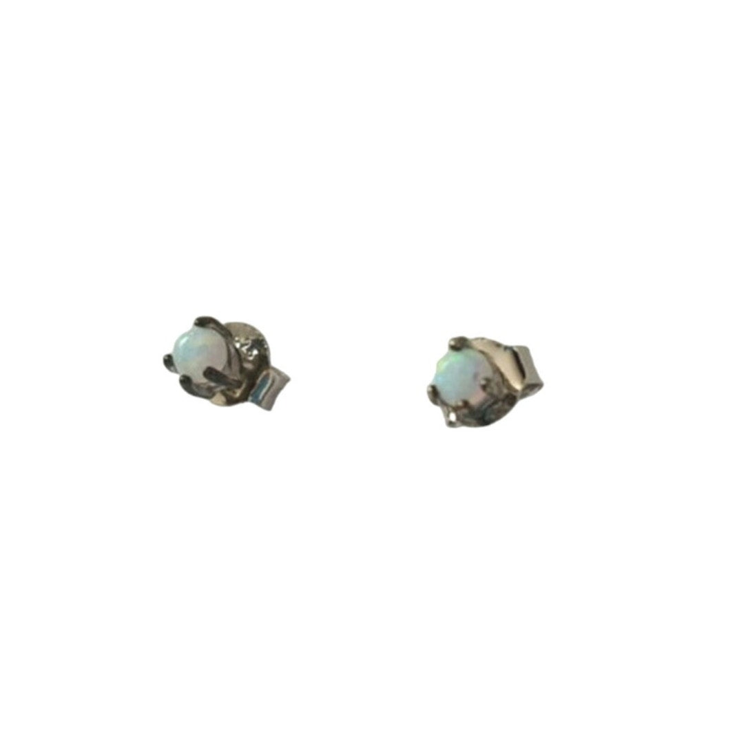 Round Cut Opal Stud Earrings Sterling Silver 925 Screw Back Post