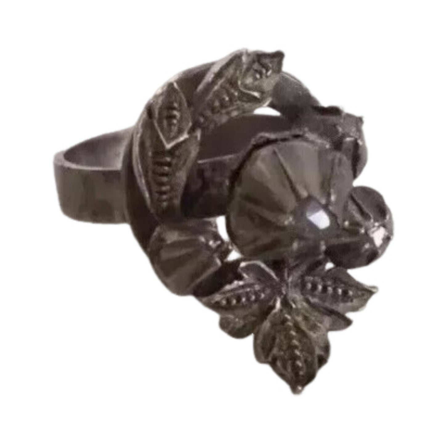 Victorian Antique Austrian Branch Brooch Ring Set Rose Cut Diamond Silver Leaf