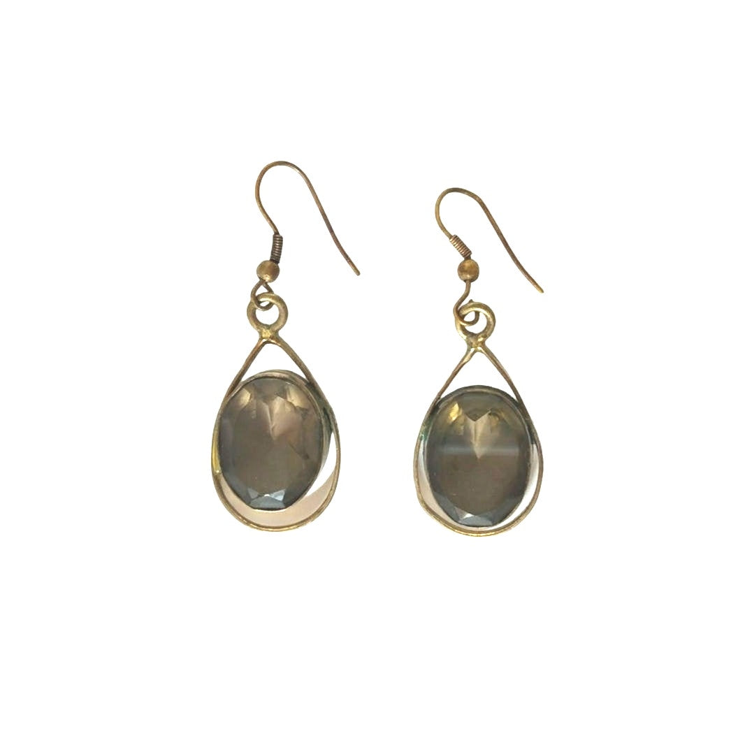 Vintage Art Deco Oval Cut Smoky Quartz Dangle Earrings Sterling Silver 925 Hook