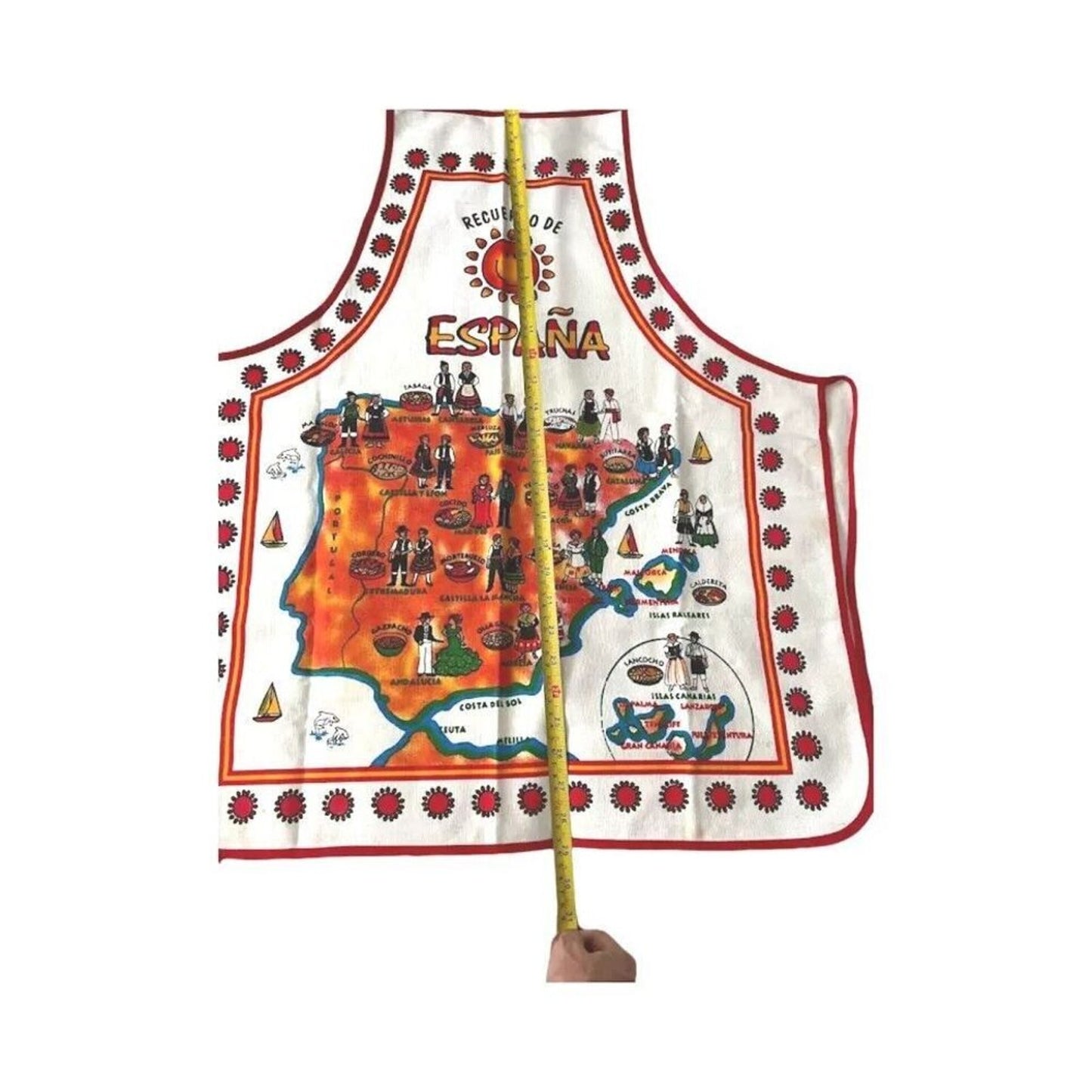 Vintage Full Apron Espana Map Of Spain White Red