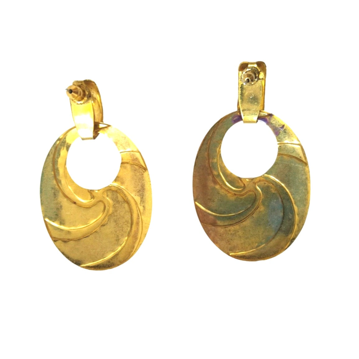 Vintage Swirl Enamel Oval Halo Dangle Earrings Gold Purple Red Green Posts