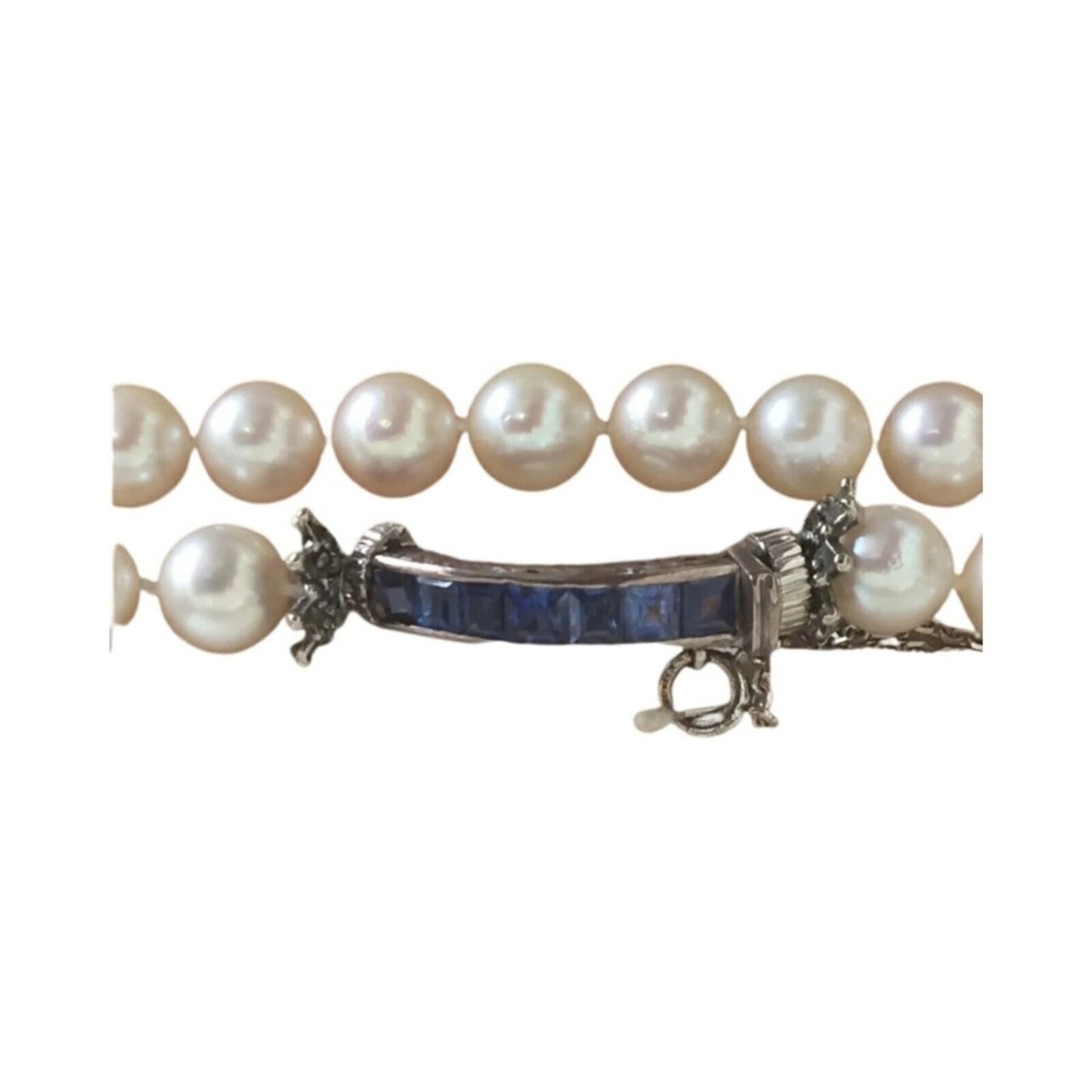 Vintage Estate Natural Pearls Necklace with Diamonds,Blue Sapphires White Gold
