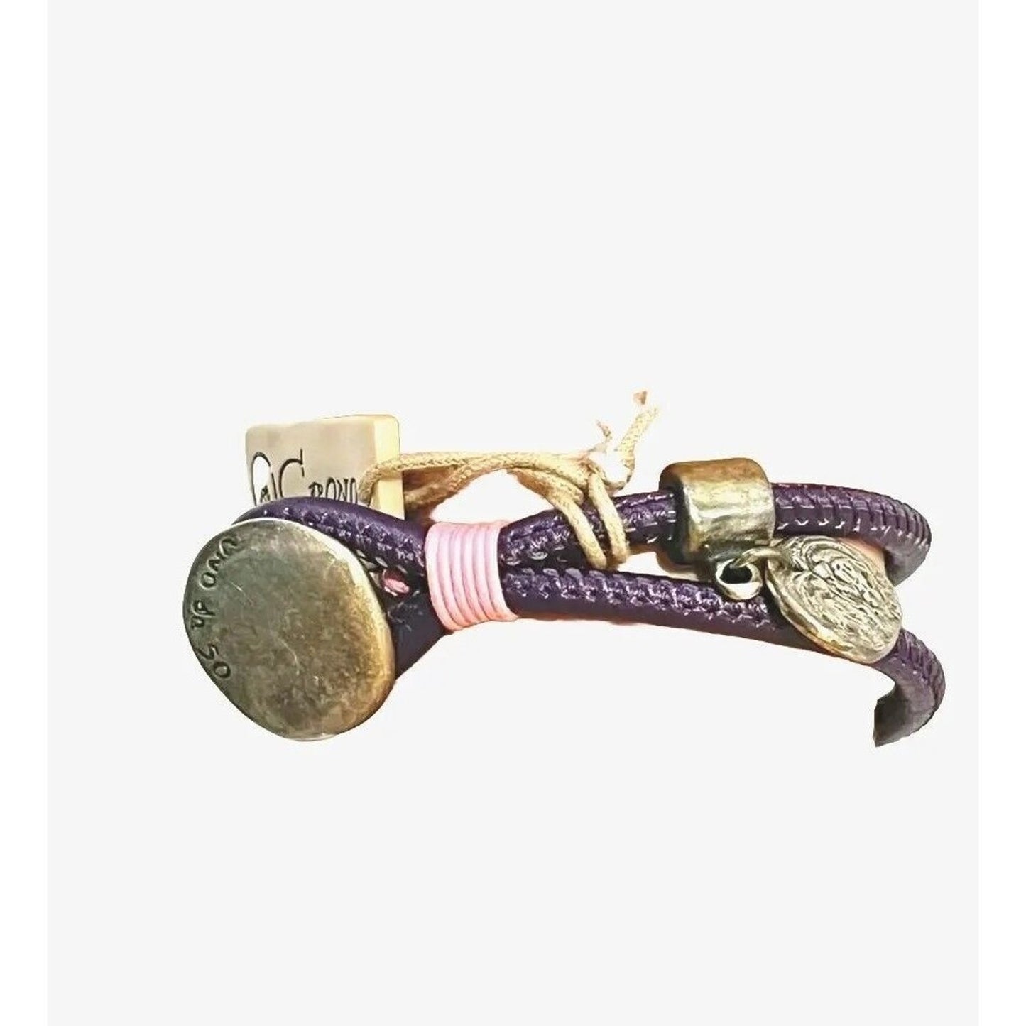 Uno de 50 Unisex Bracelet Purple Leather Silver Heart Charm Spain Men's Women's