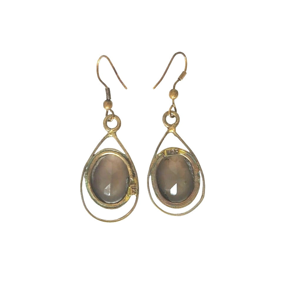 Vintage Art Deco Oval Cut Smoky Quartz Dangle Earrings Sterling Silver 925 Hook