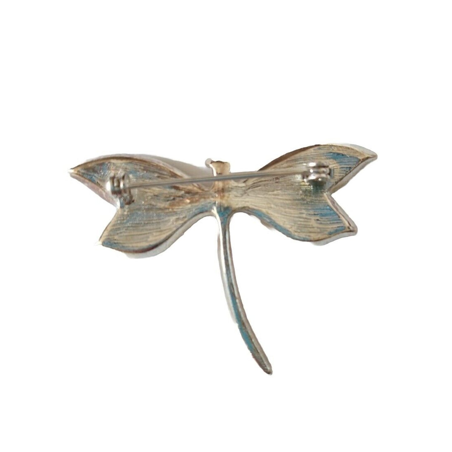 Vintage Women's Brooch Pin Rhinestones Green Enamel Dragonfly Silver Tone