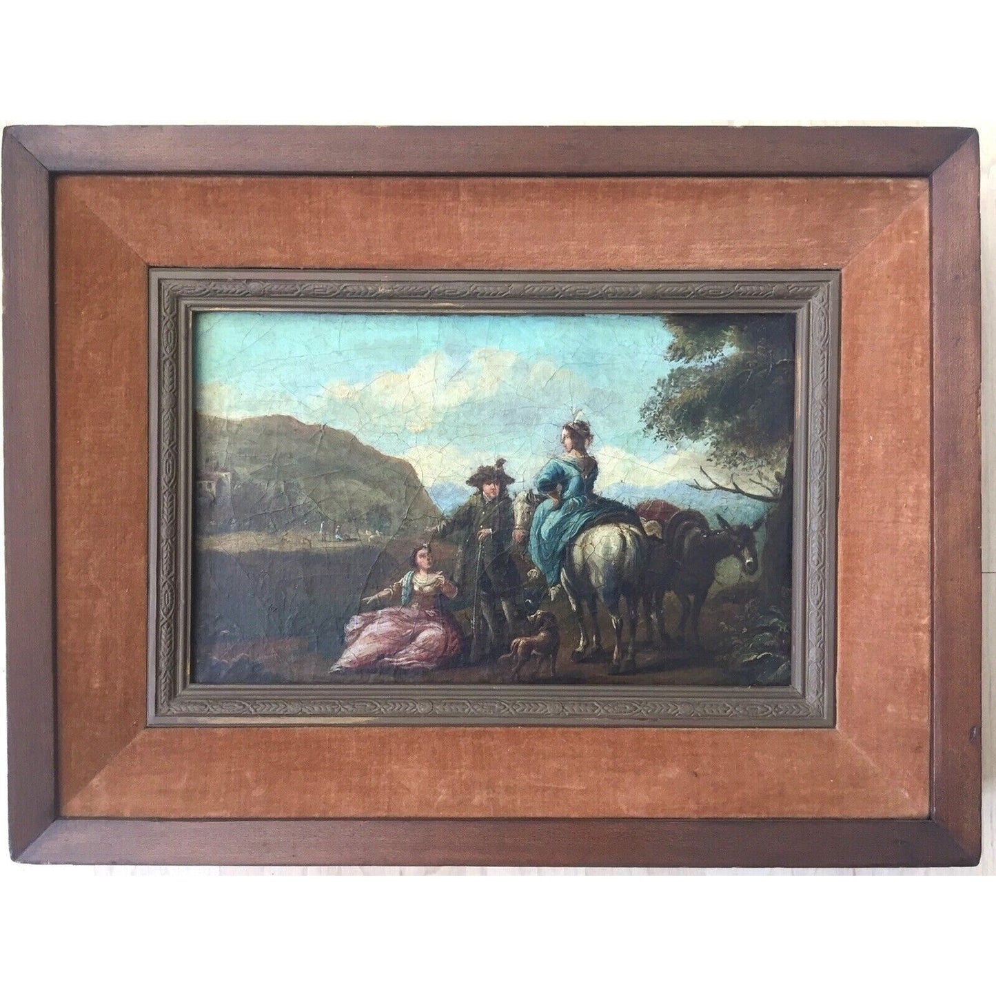 Painting Antique Dutch Oil On Canvas Ladies Fine Art 18th Century Framed Baroque