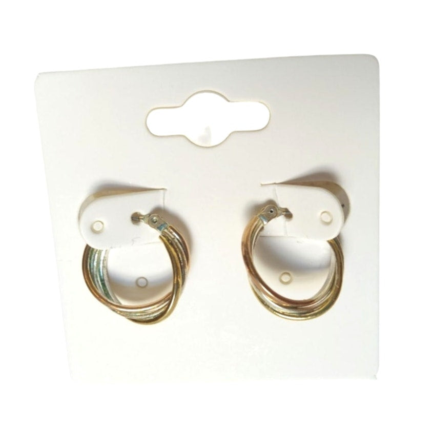 Vintage Rose Yellow Gold & Silver Triple Twist Hoop Earrings Hoops