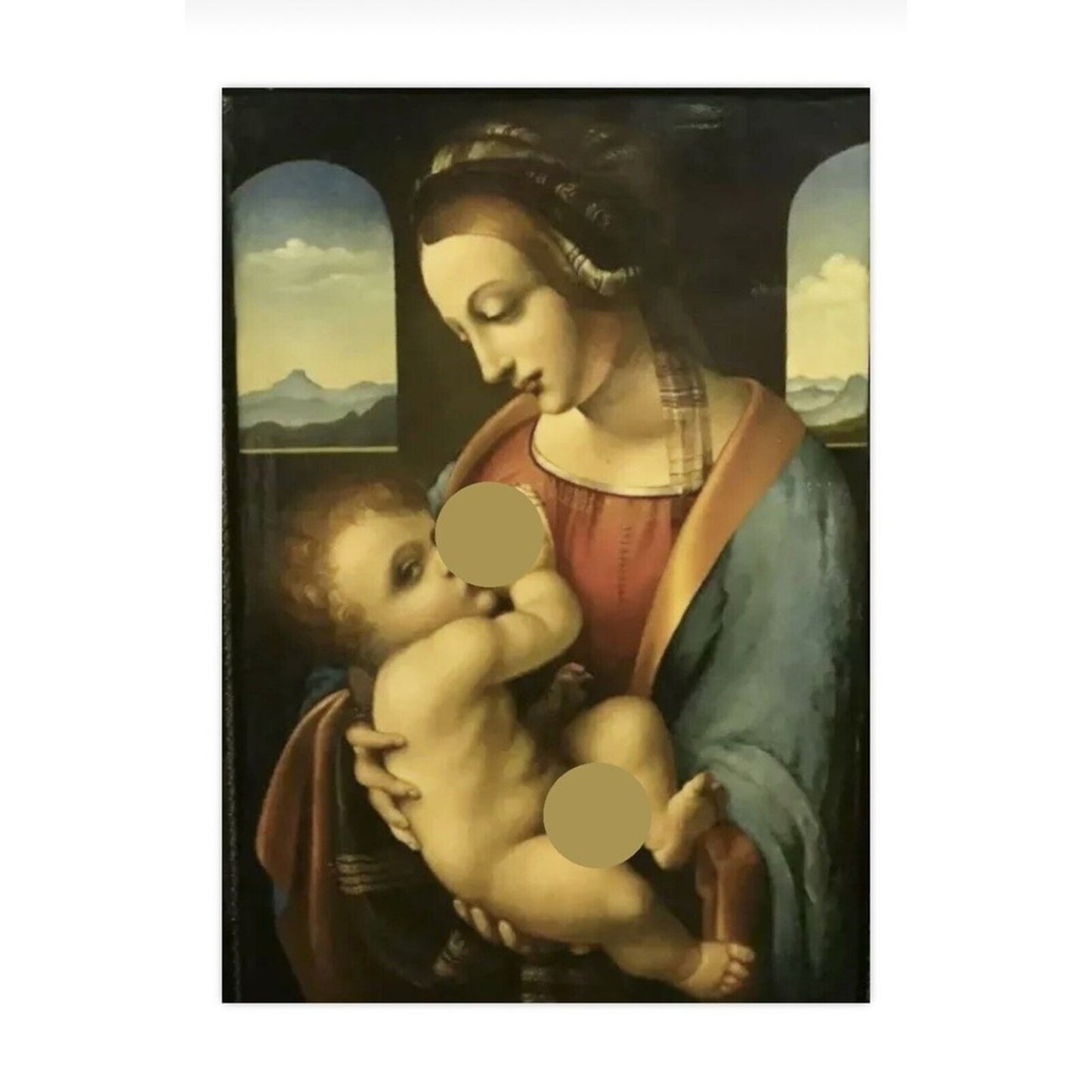 Antique Russian Art Palekh Madonna Litta Icon Lacquer Wood Inspired By Da Vinci