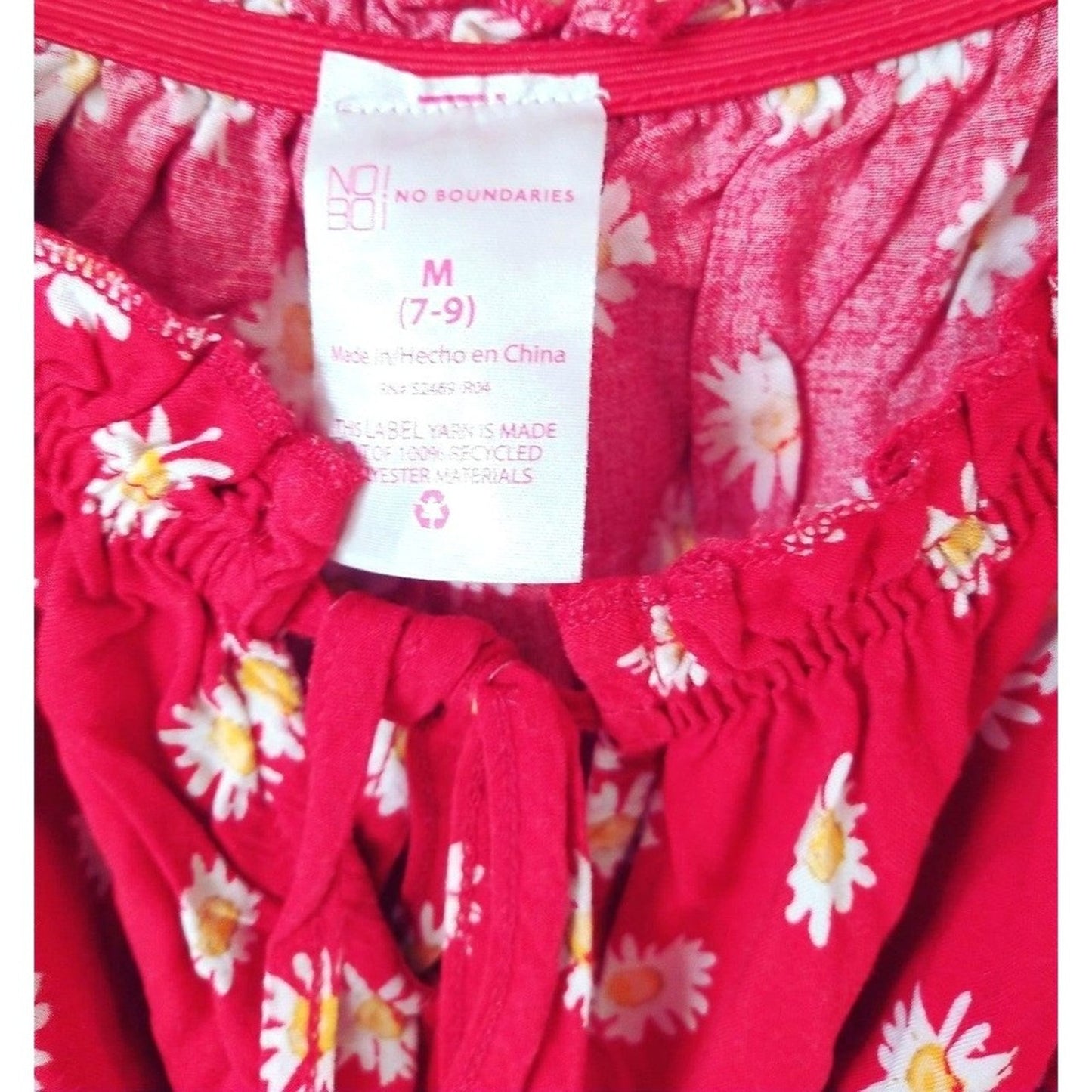 No Boundaries Summer Elastic Sleeve Red Flower T-Shirt Blouse Women's Size M