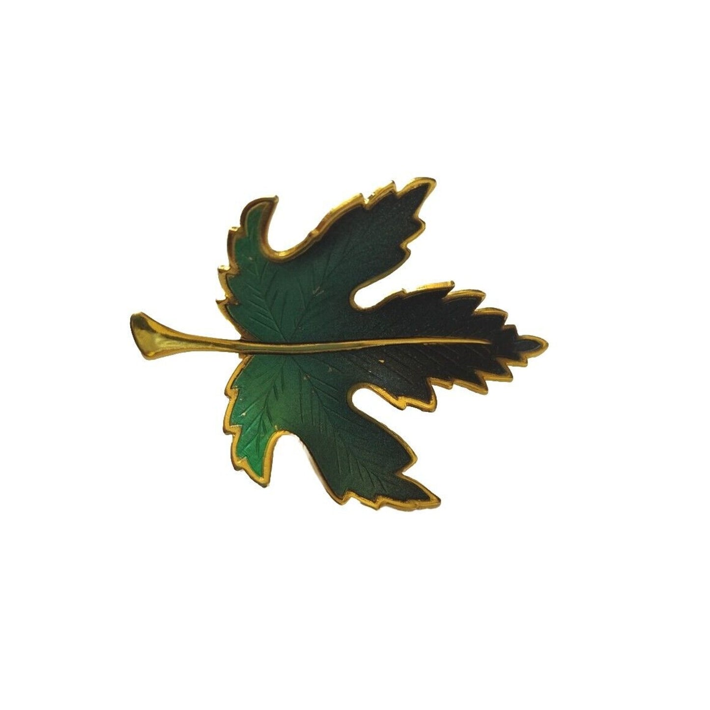 Vintage Women's Brooch Lapel Pin Leaf Green Enamel Gold Tone Estate Jewelry