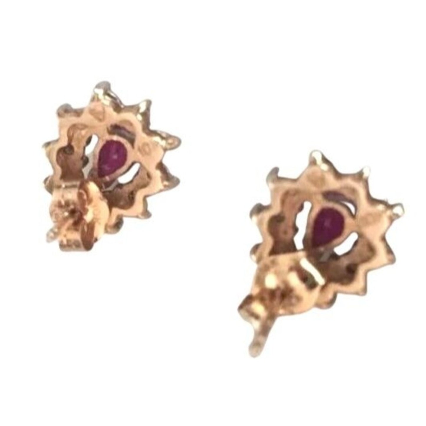 10K White Yellow Gold Genuine Ruby & Diamond Stud Earrings Screw Back Vintage