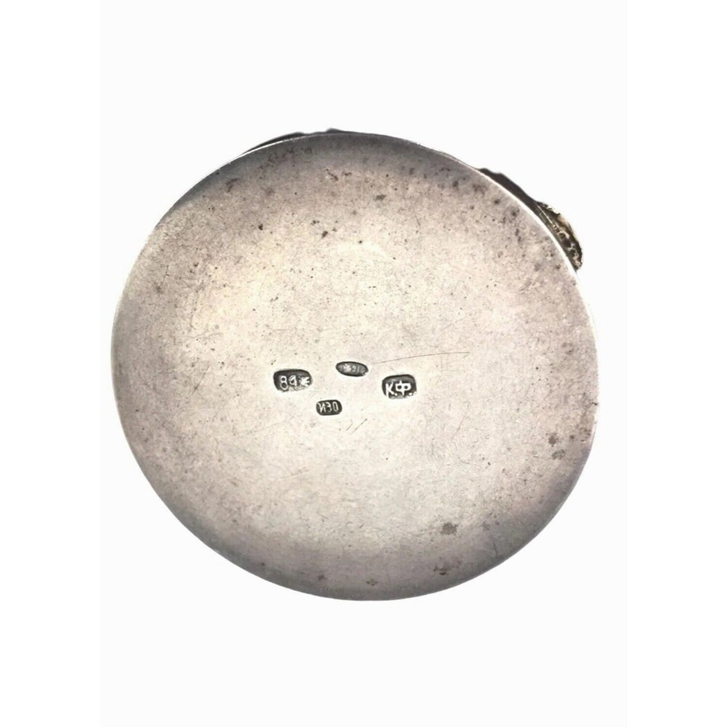 Fabergé Russian Blue Guilloché Antique Pill Jewelry Box Rose Cut Diamonds Silver