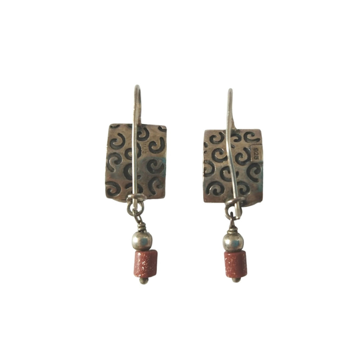 Vintage Silpada Etched Swirl Sandstone Dangle Earrings Sterling Silver 925 Hook