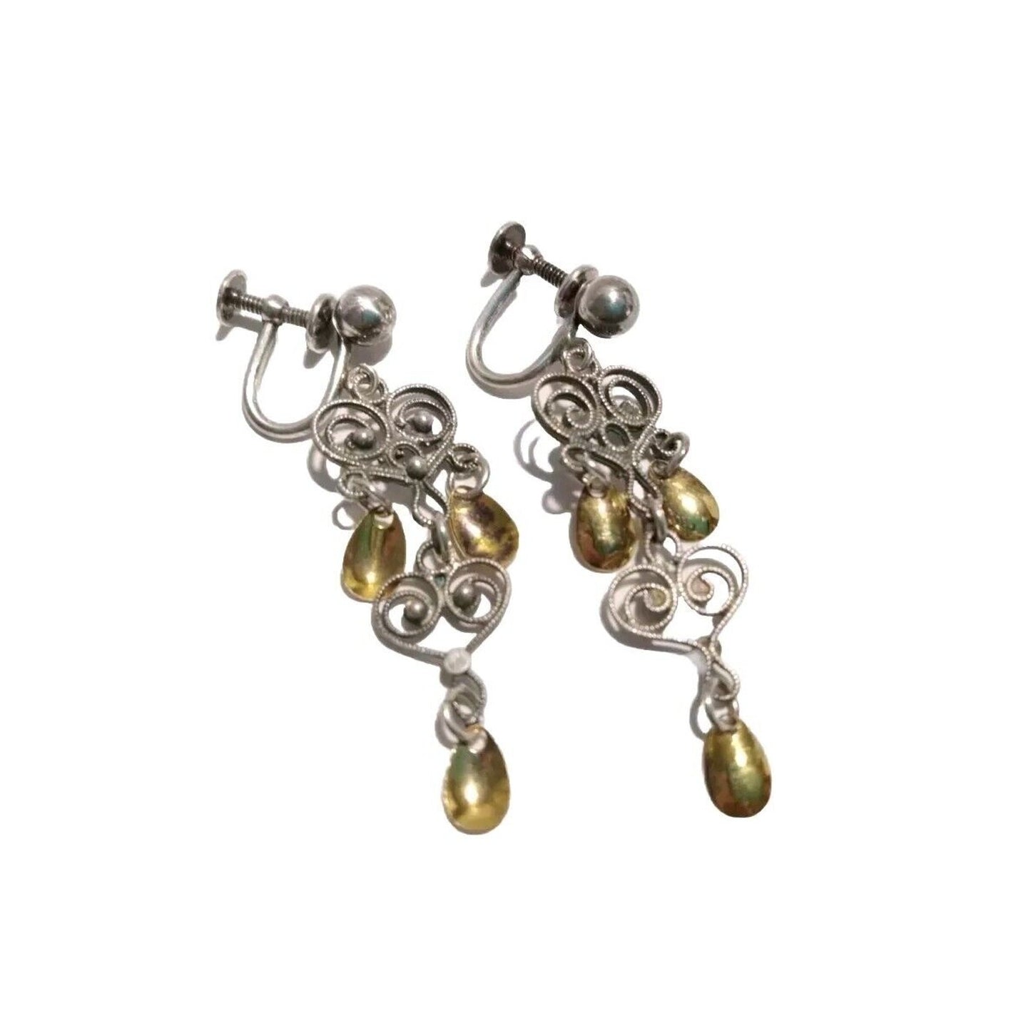 Vintage Norwegian SOLJE Sterling Silver Double Heart Earrings 18k Dipped Drops