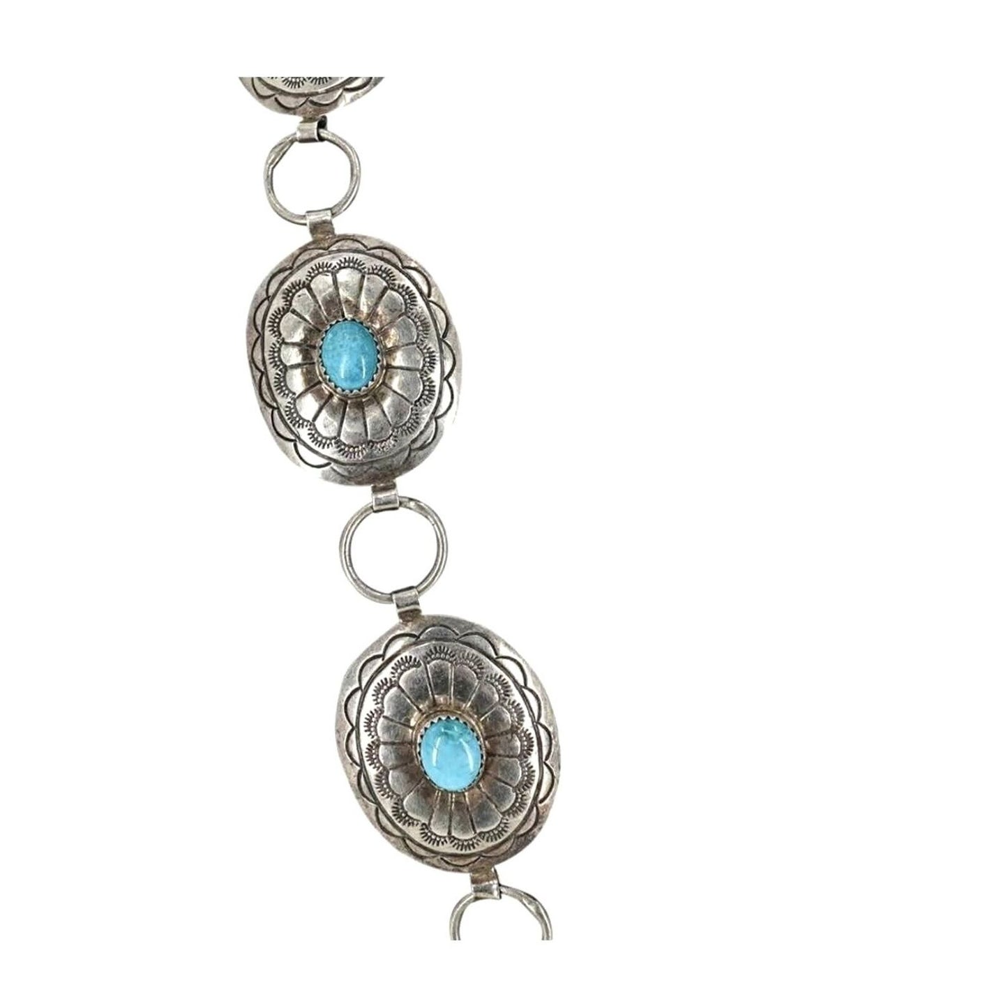 Belt Necklace Vintage Navajo Native Indian Oval Blue Turquoise Sterling Silver
