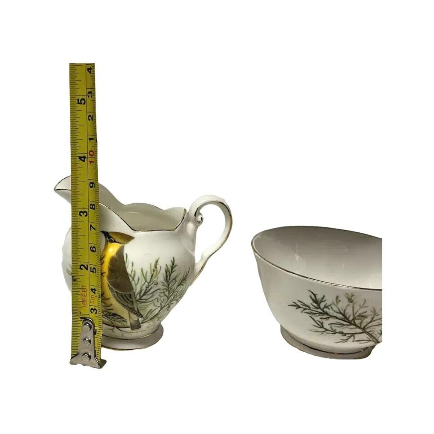 Royal Tuscan England Cream Pitcher & Open Sugar Bowl Gold Rim Bone China Bird