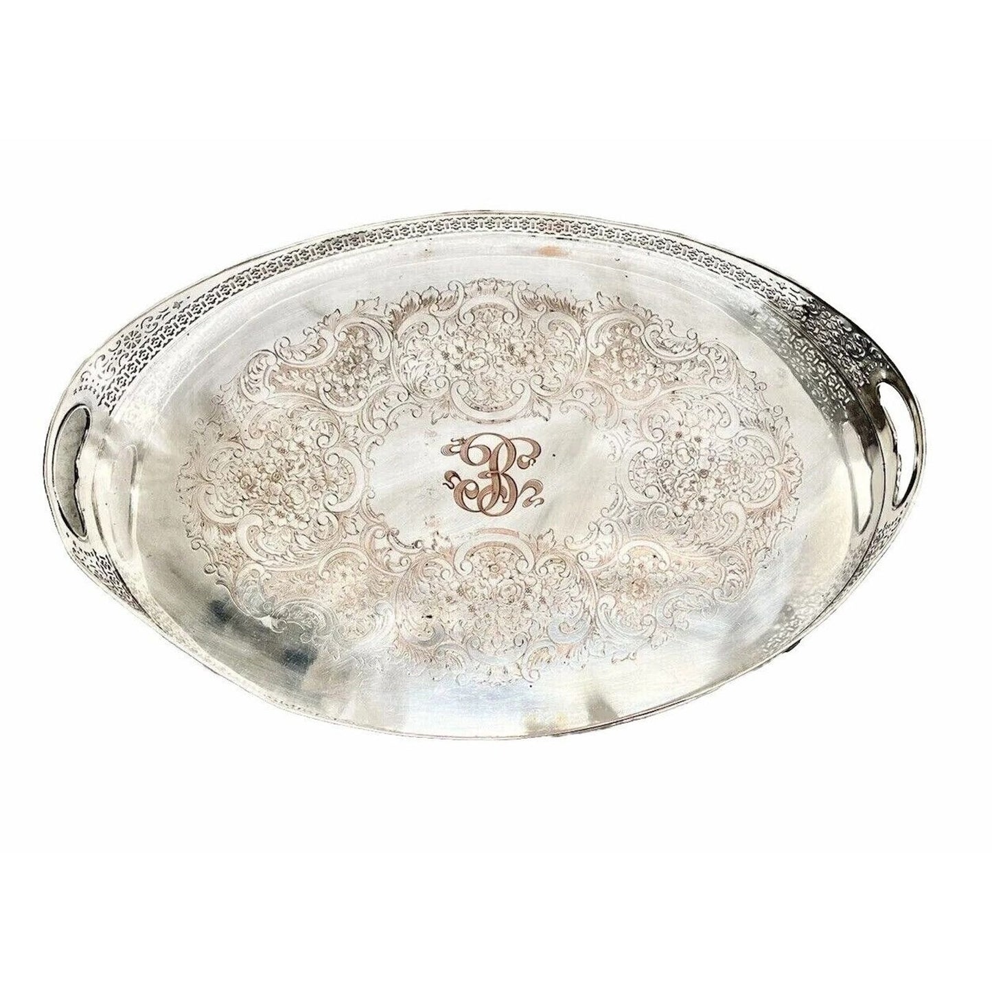 Sheffield England For Jaccard Jewelry Co Silver On copper Pierced Serving Tray