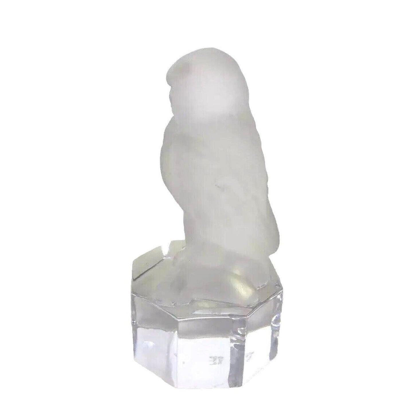 1985 Goebel Frosted Lead Crystal Owl Figurine Paperweight Clear Base Germany