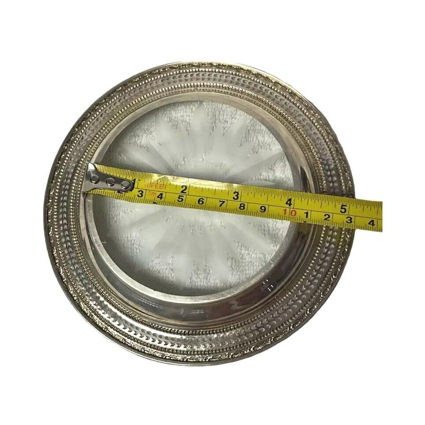 Vintage Frank Whiting Bottle Coaster Saucer Sterling Silver & Crystal Glass 6.5"