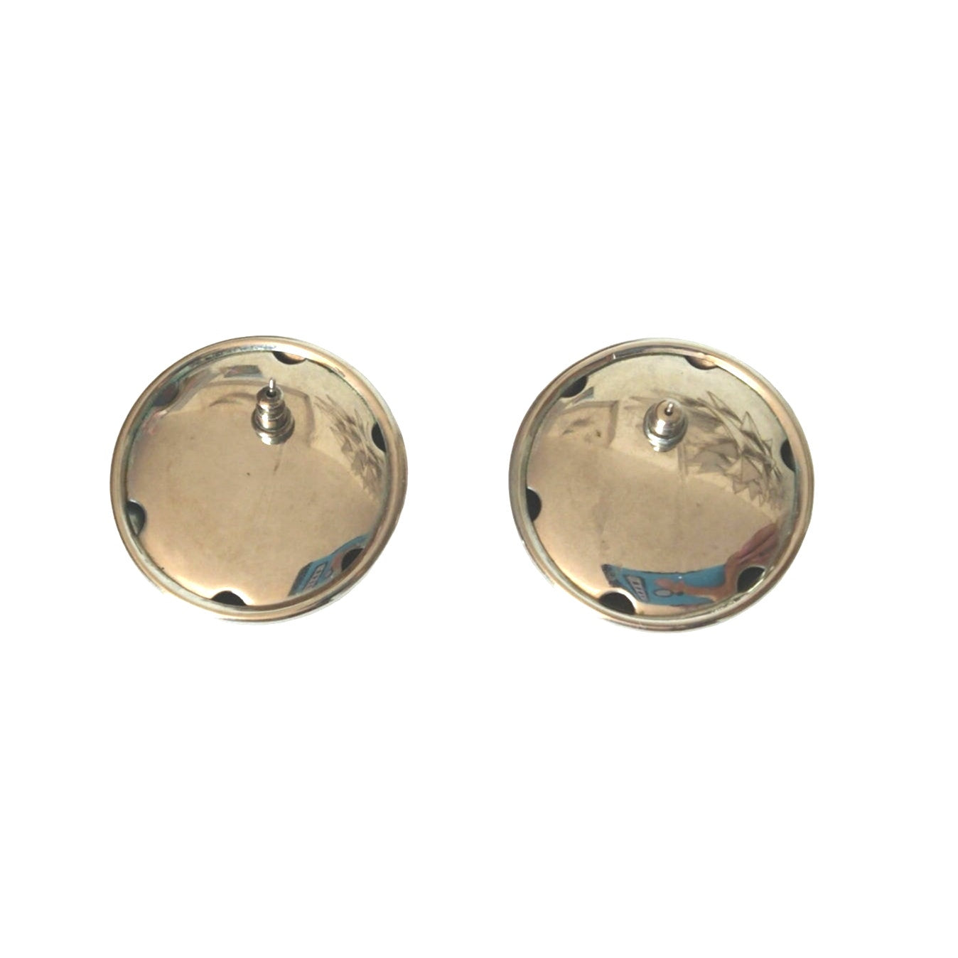 Vintage Retro Chrome Finished Round Button Stud Earrings Posts
