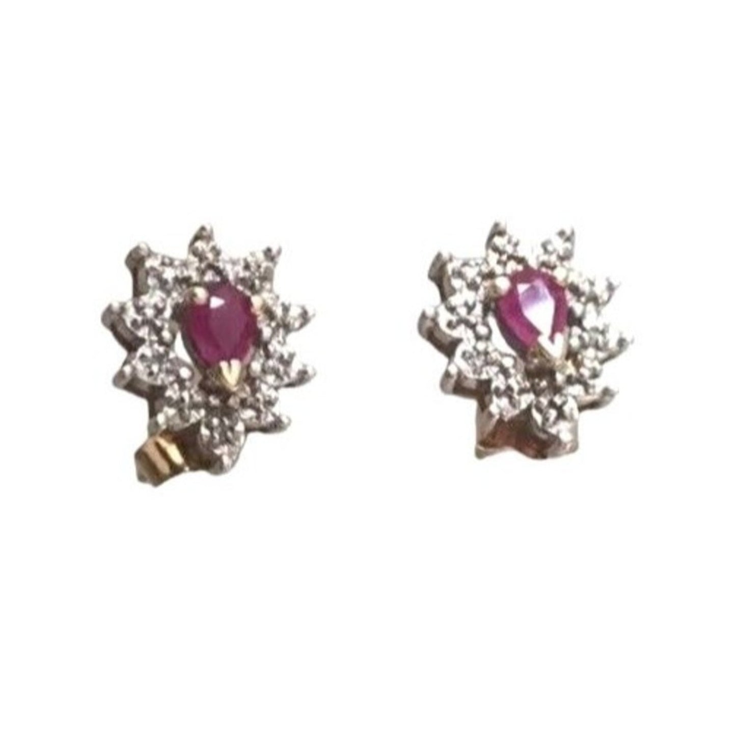 10K White Yellow Gold Genuine Ruby & Diamond Stud Earrings Screw Back Vintage