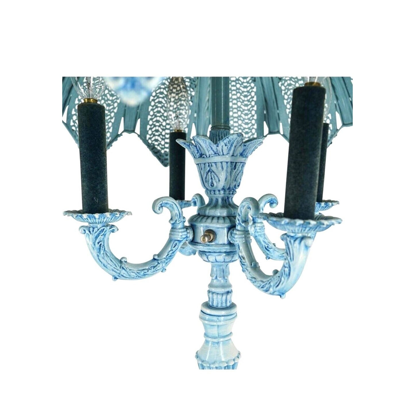 Antique Italian Pair Of Turquoise Blue Candelabra Lamp Enamel On Bronze
