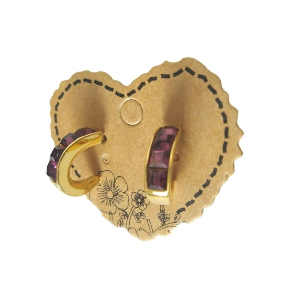 Vintage Purple Gemstones C Hoop Cuffs Earrings Gold Plated Screw Back