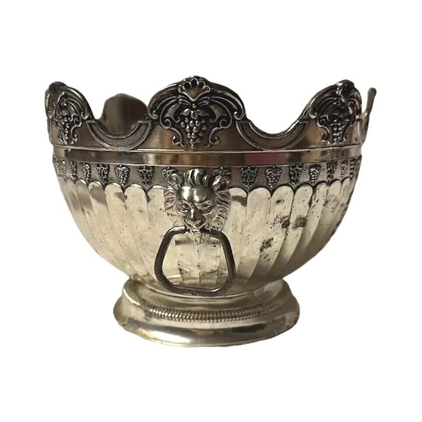 Vintage Silver Plate Ornate Monteith Bowl LION Handles Gold Wash Interior