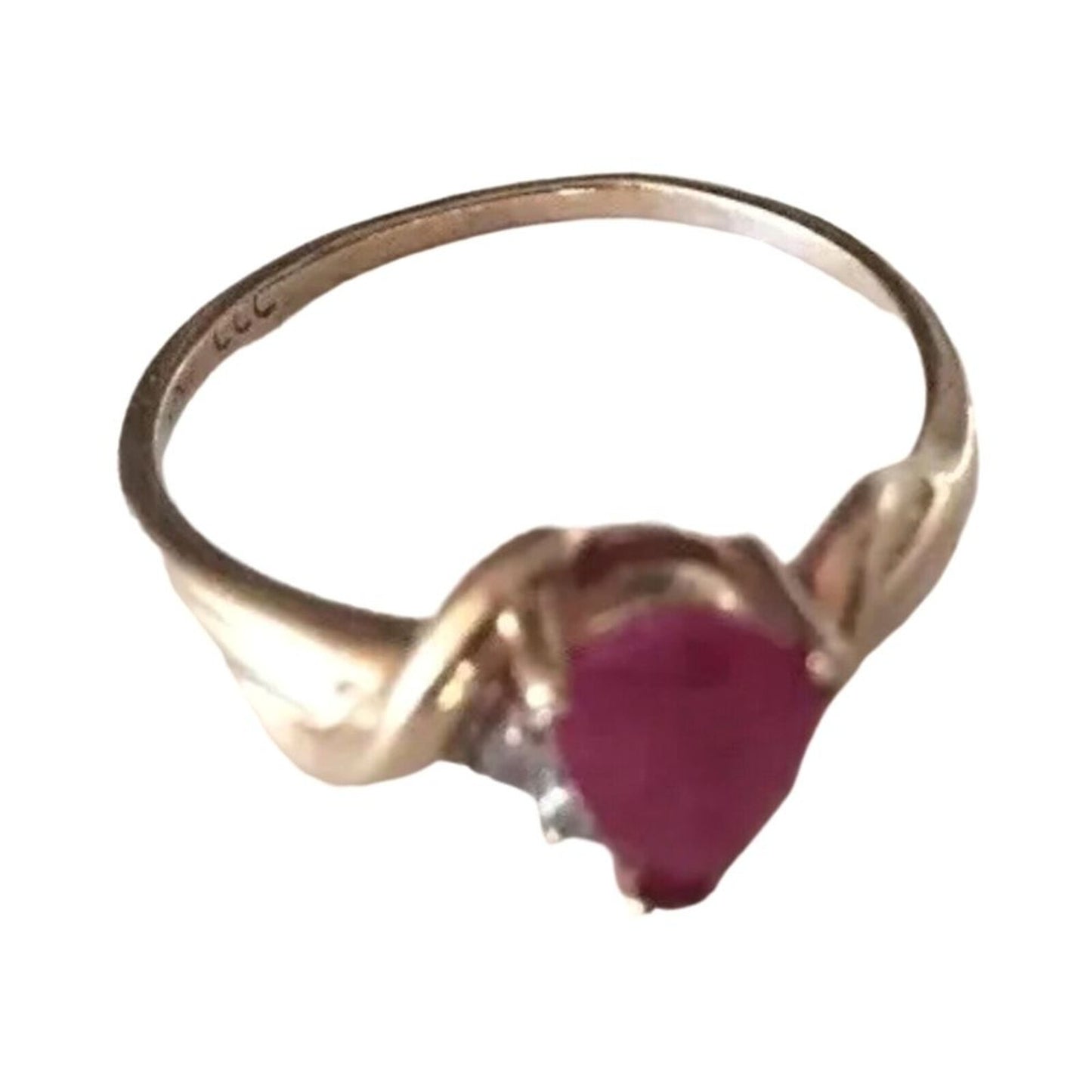 Women's Ring 0.55ctw Pear Cut Red Ruby 05tcw Diamonds 10K Yellow Gold Antique